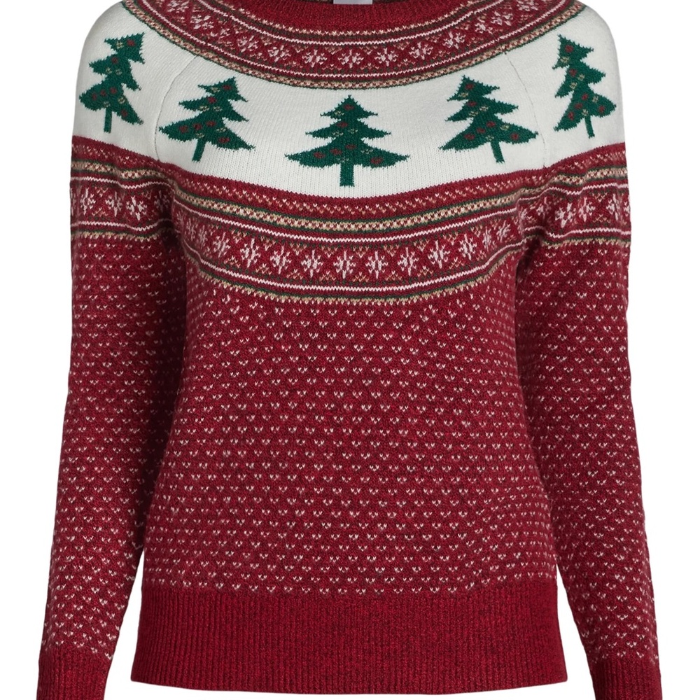 Holiday Time Fair Isle Cable Nit Retro Style Christmas Tree Christmas Sweater